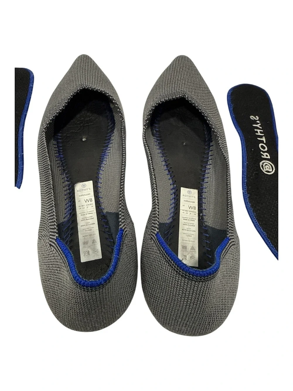 Rothy's Gray Pointed Knit Flats with Blue Trim Rothy's Grey Birdseye size 8